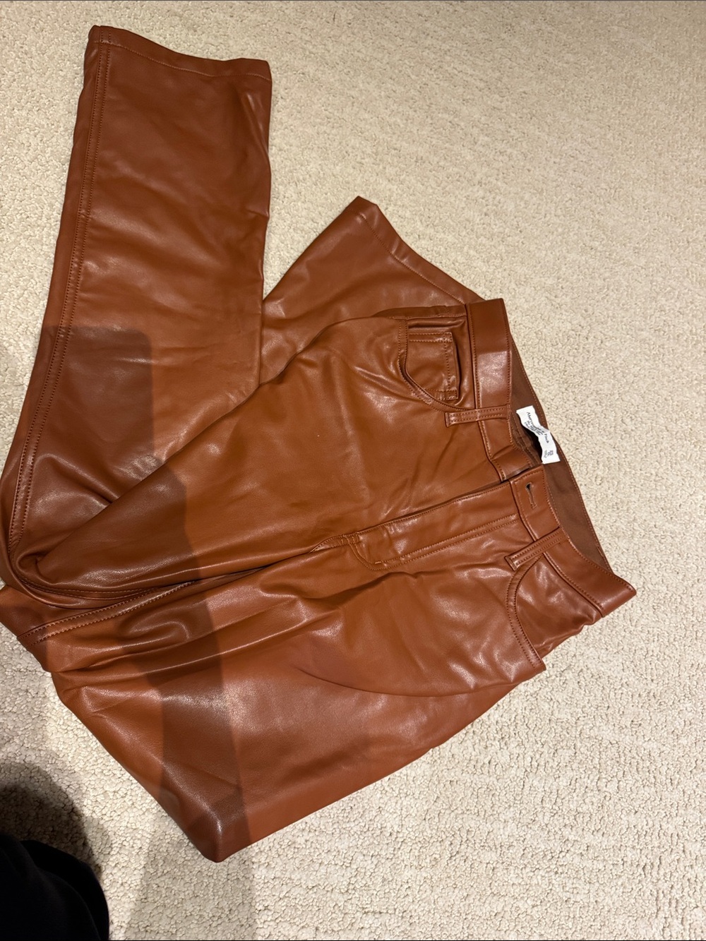 Abercrombie & Fitch Faux Leather Pants in Cognac Brown